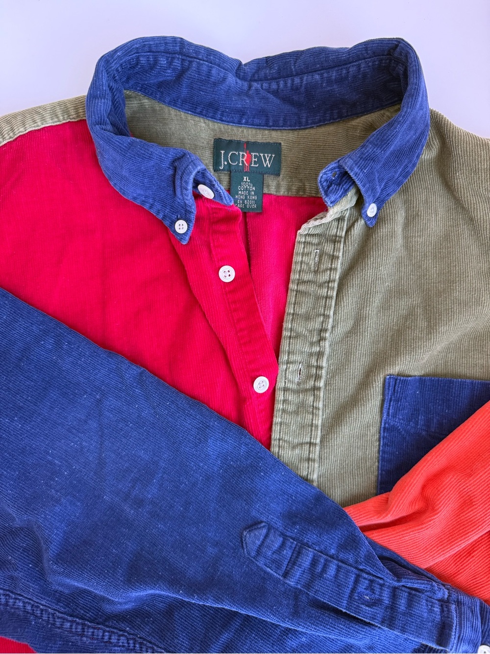 Men’s J. Crew Colorblock Corduroy Shirt in Red, Olive, Navy, Orange - Picture 3 of 3